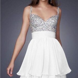 La Femme Silver Embellished White Dress Style 16813